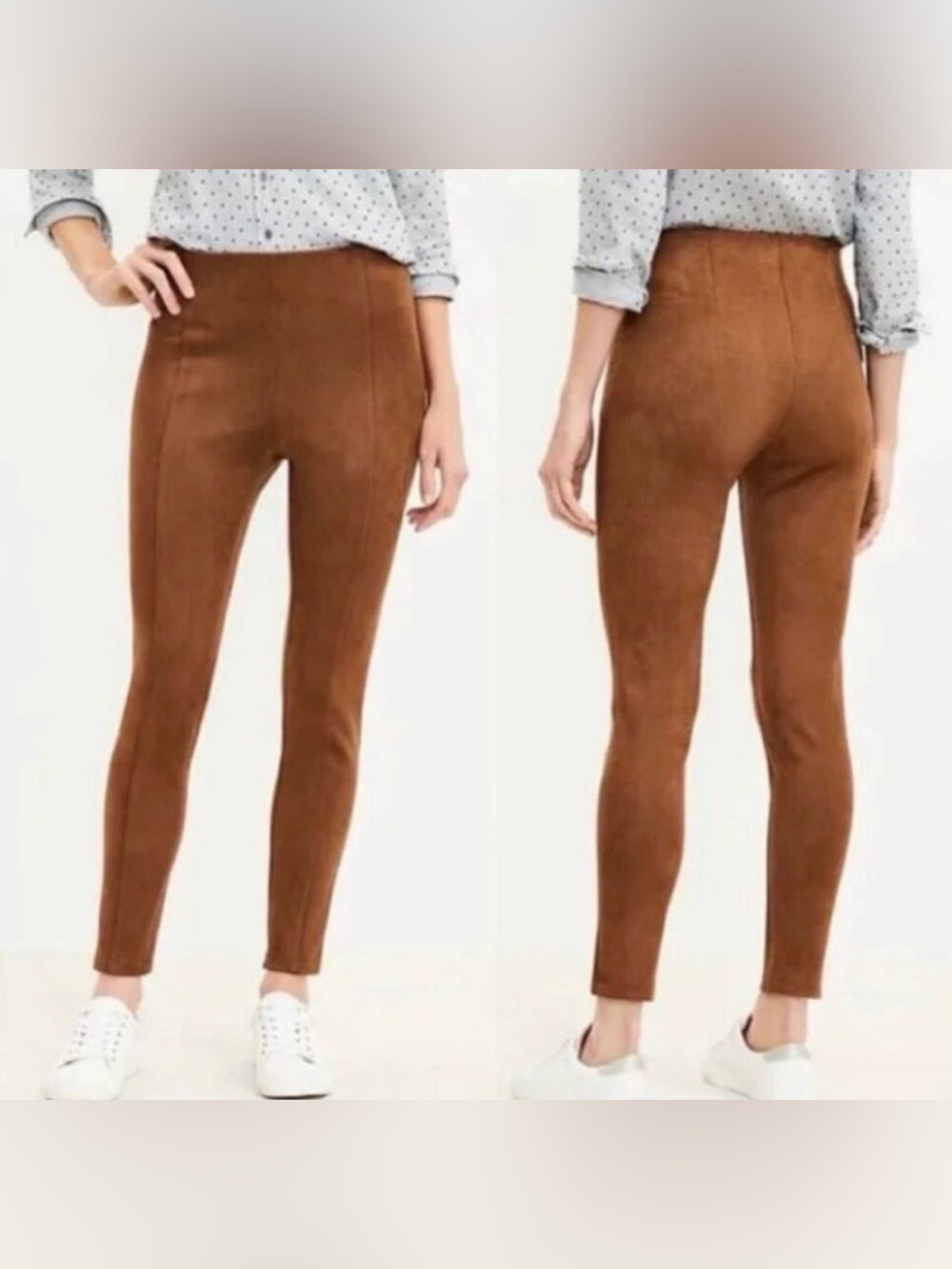 UEC Ann Taylor Cropped Faux Suede-Look Skinny Pants Camel color stretch SZ 6P